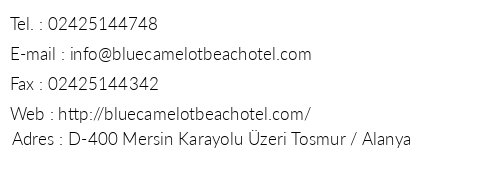 Blue Camelot Beach Hotel telefon numaralar, faks, e-mail, posta adresi ve iletiim bilgileri